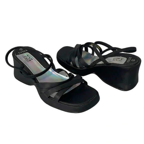 VINTAGE Y2K Strappy Platform Chunky Sandals Lydia 725 Originals Black Nylon 7 - Picture 2 of 11